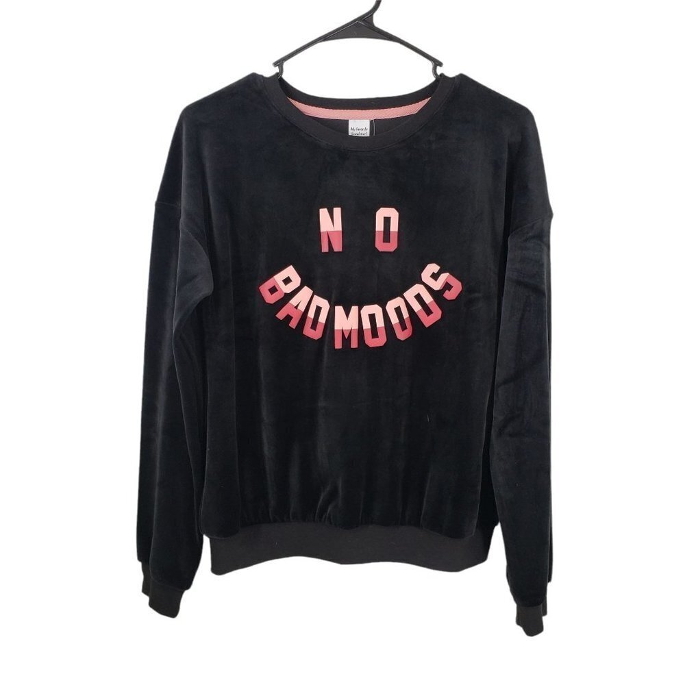 Member's Mark My Favorite‎ Sweatshirt Velvet Top NO BAD MOODS Size 14/16 New